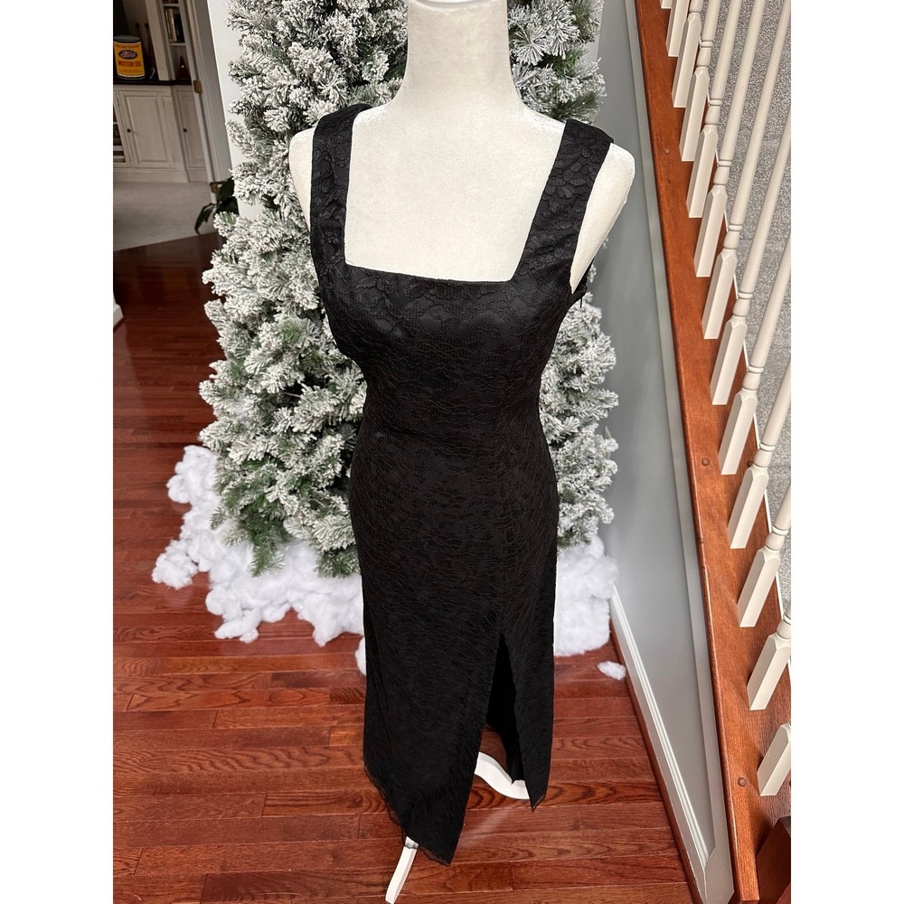 Vintage Randm Nights Black Lace Floral Formal Floor Length Dress Womens Large - Picture 6 of 7